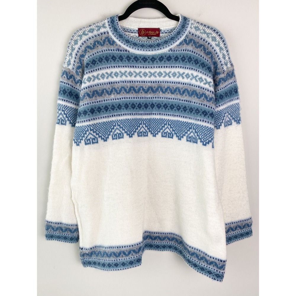 Alpaca‎ Life Collection Womens Fair Isle Wool Sweater M White Cozy Crewneck